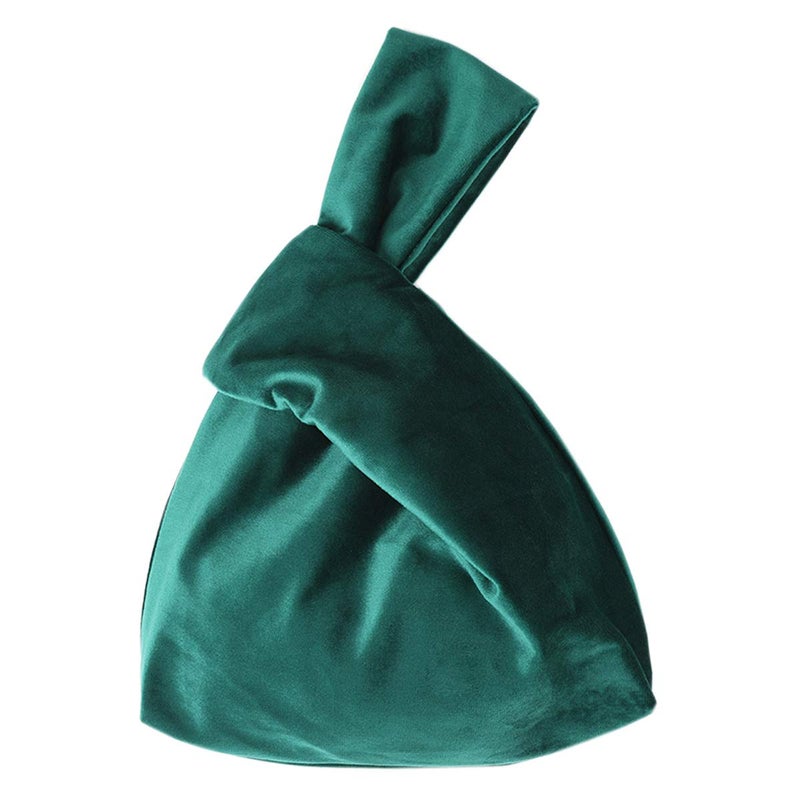 XMRS Women Luxury Velvet Evening Bag Knot Closure Wrist Bag Portable Cosmetic Organizer Pouch Green